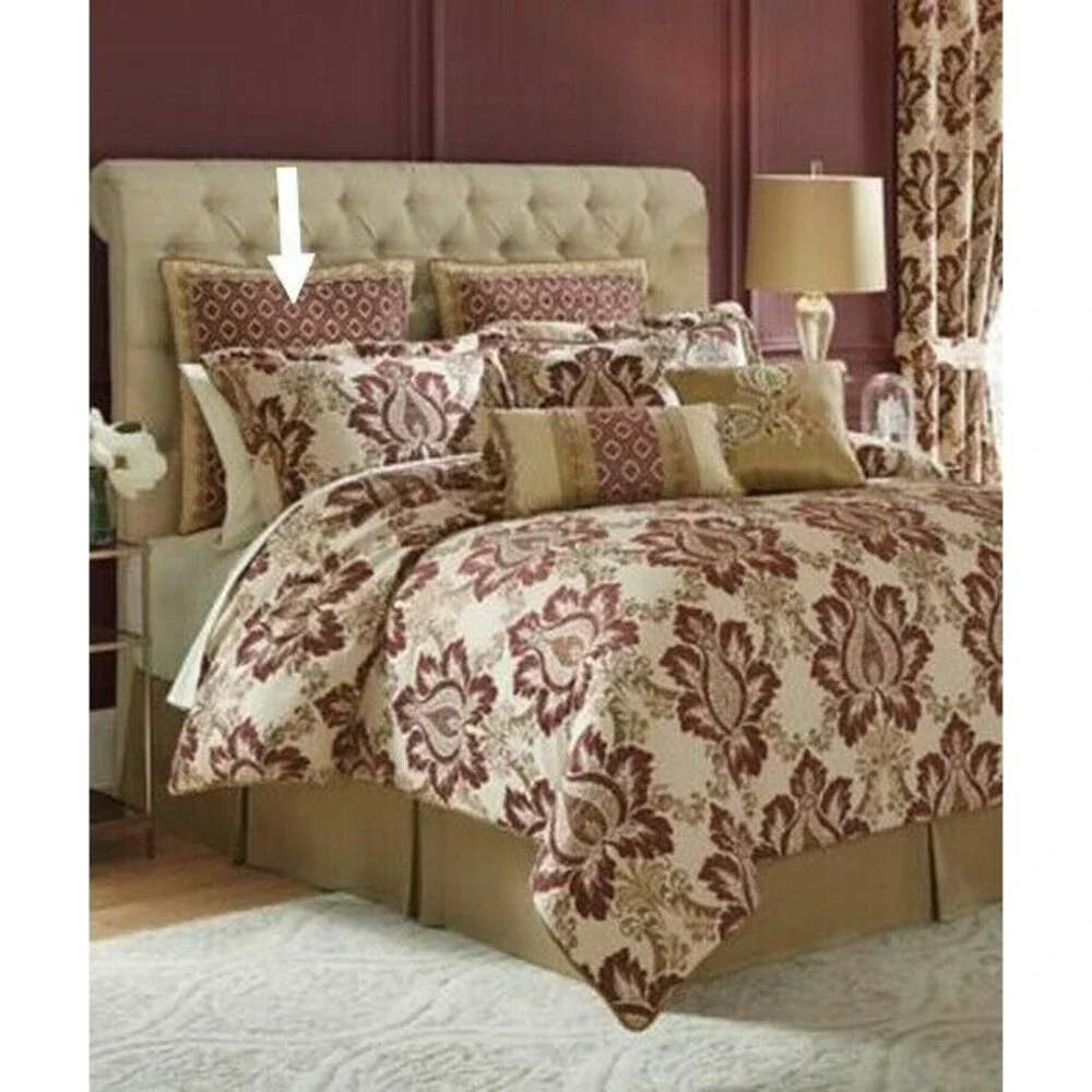 Croscill Euro Pillow Sham Esmeralda Bordeaux Gold Quatrefoil European 26x26